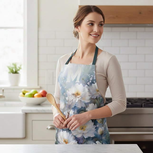 Elegant White Flowers on Soft Pastel Apron (Creator Uploaded)