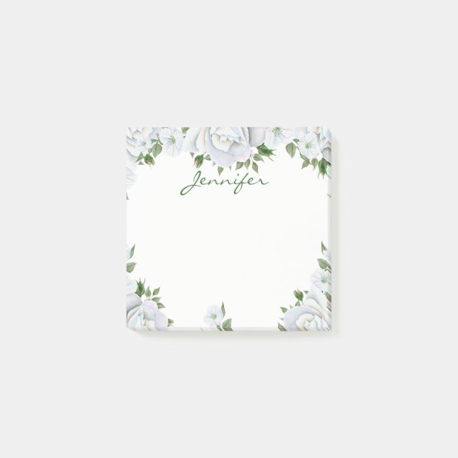 Elegant White Flowers Post-it Notes (Front)