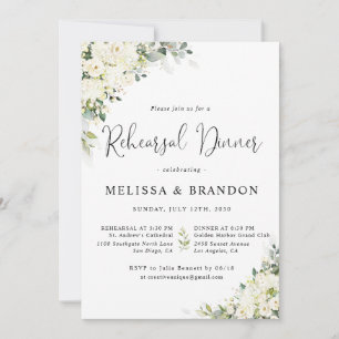Elegant White Flowers Rehearsal Dinner Invitation