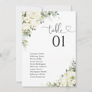 Elegant White Flowers Table Number Seating Chart