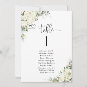 Elegant White Flowers Table Number Seating Chart