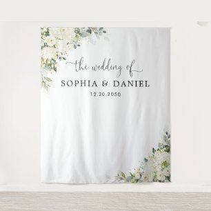 Elegant White Flowers Wedding Backdrops Banner  Tapestry
