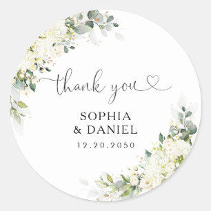 Elegant White Flowers Wedding Classic Round Sticker