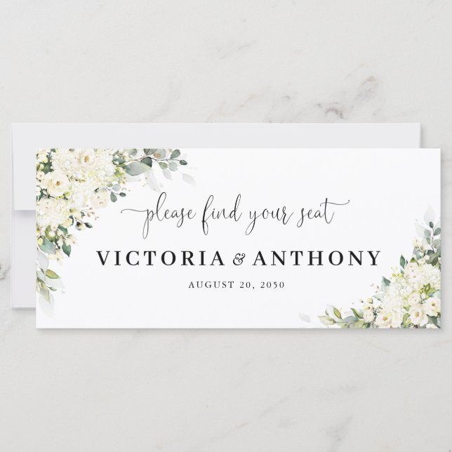 Elegant White Flowers Wedding Head Table Sign (Front)