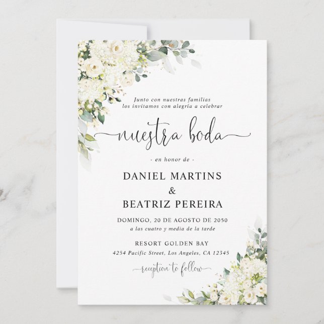 Elegant White Flowers Wedding Invitation (Front)