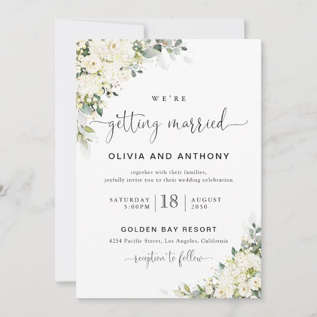 Elegant White Flowers Wedding Invitation (Front)