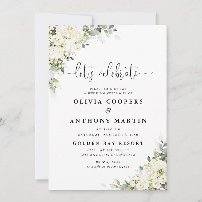Elegant White Flowers Wedding Invitation (Front)