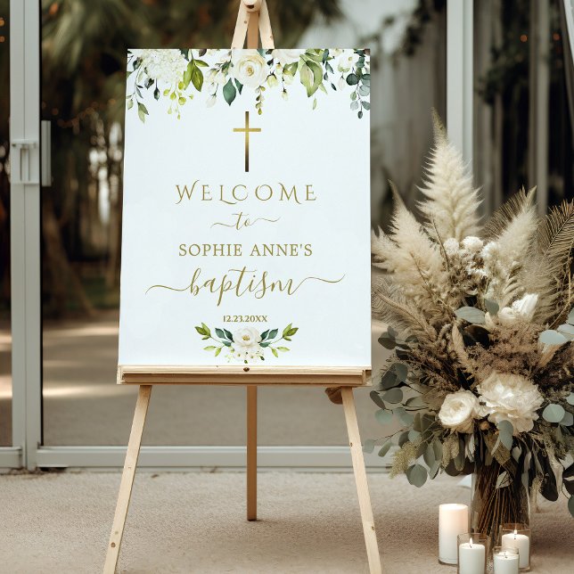 Elegant White Flowers Welcome Baptism Sign (Creator Uploaded)