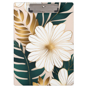 Elegant White Flowers with Green and Gold Foliage Clipboard