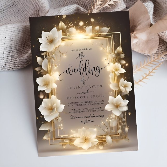 Elegant White Flowers with Lights Wedding Invitation (Creator Uploaded)