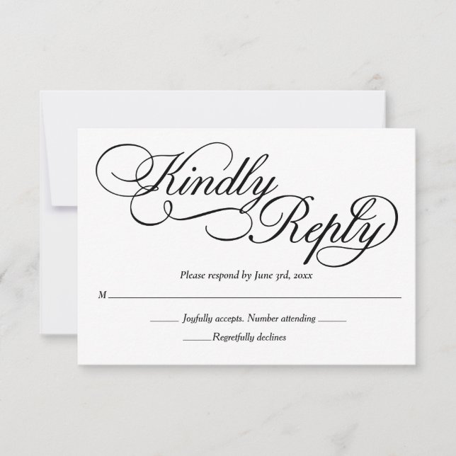 Elegant White Formal Wedding RSVP (Front)