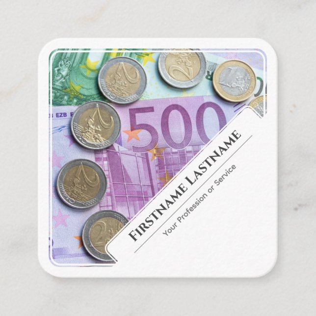 Elegant white framed euro money financial experts square business card (Front)