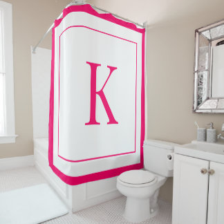 Elegant White & Fuchsia Initial Monogram Shower Curtain