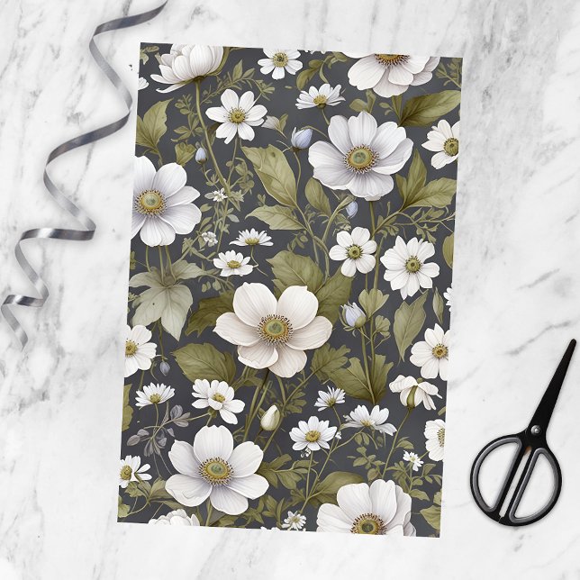 Elegant White Garden Anemones on Muted Grey Tissue Paper (Creator Uploaded)