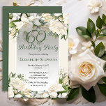 Elegant White Gardenia Floral 60th Birthday Party Invitation<br><div class="desc">Celebrate a milestone birthday with timeless elegance. This sophisticated 60th birthday party invitation features a soft botanical frame of white gardenia and lily florals and delicate greenery surrounding a refined sage green background. The graceful oval frame and classic typography create a polished, upscale look perfect for a stylish birthday celebration....</div>