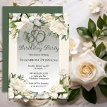 Elegant White Gardenia Floral 80th Birthday Party Invitation<br><div class="desc">Celebrate a milestone birthday with timeless elegance. This sophisticated 80th birthday party invitation features a soft botanical frame of white gardenia and lily florals and delicate greenery surrounding a refined sage green background. The graceful oval frame and classic typography create a polished, upscale look perfect for a stylish birthday celebration....</div>