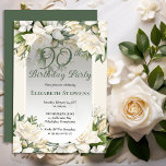 Elegant White Gardenia Floral 90th Birthday Party Invitation<br><div class="desc">Celebrate a milestone birthday with timeless elegance. This sophisticated 90th birthday party invitation features a soft botanical frame of white gardenia and lily florals and delicate greenery surrounding a refined sage green background. The graceful oval frame and classic typography create a polished, upscale look perfect for a stylish birthday celebration....</div>