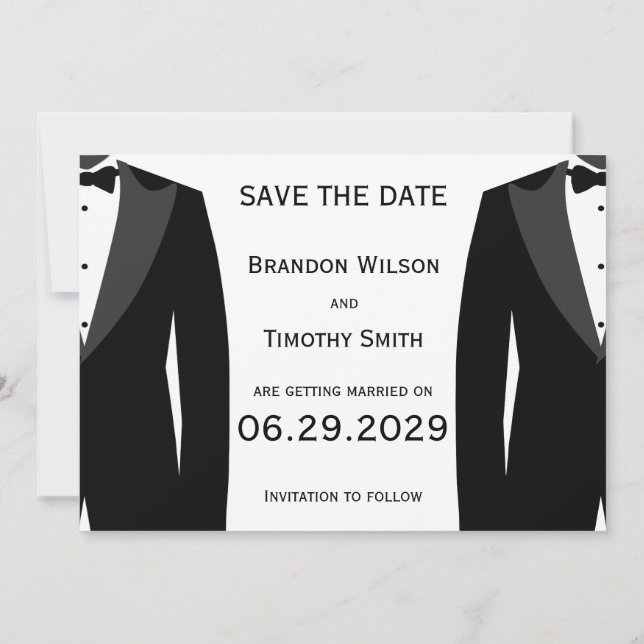 Elegant White Gay Wedding Save The Date Cards (Back)