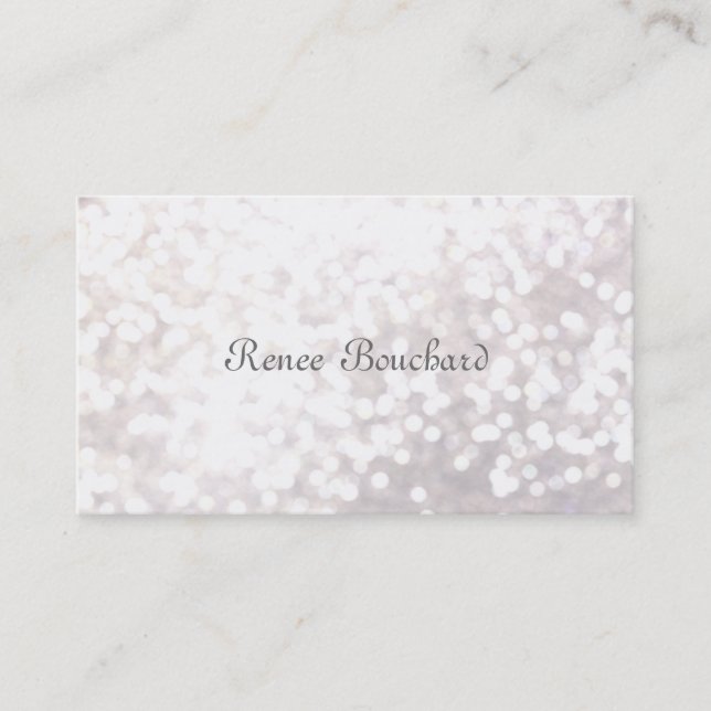 Elegant White Glitter Bokeh Event Planner Business Card (Front)