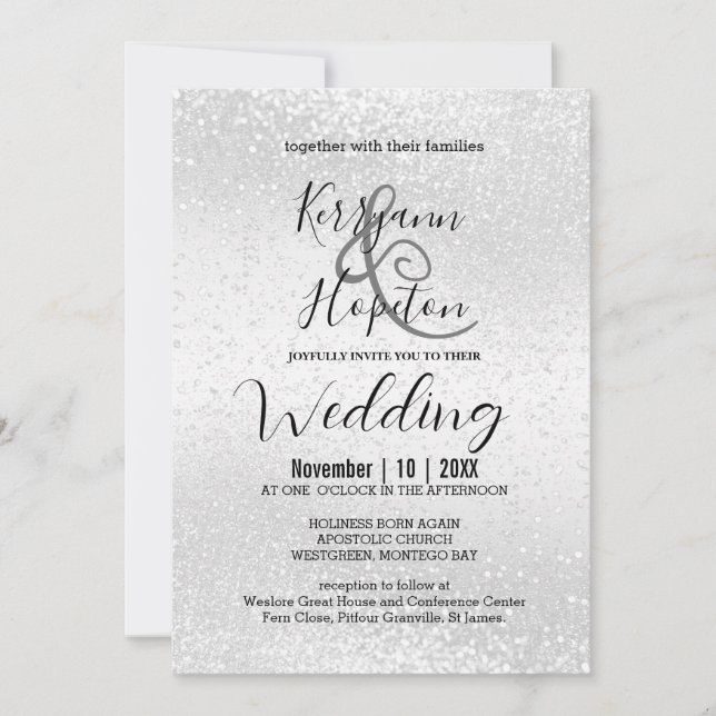 Elegant White Glitter  Invitation (Front)