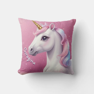 Elegant White Glitter Unicorn Personalised Cushion