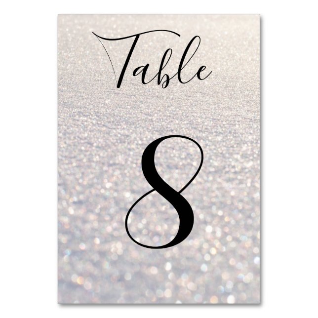 elegant white glitters background table number (Front)