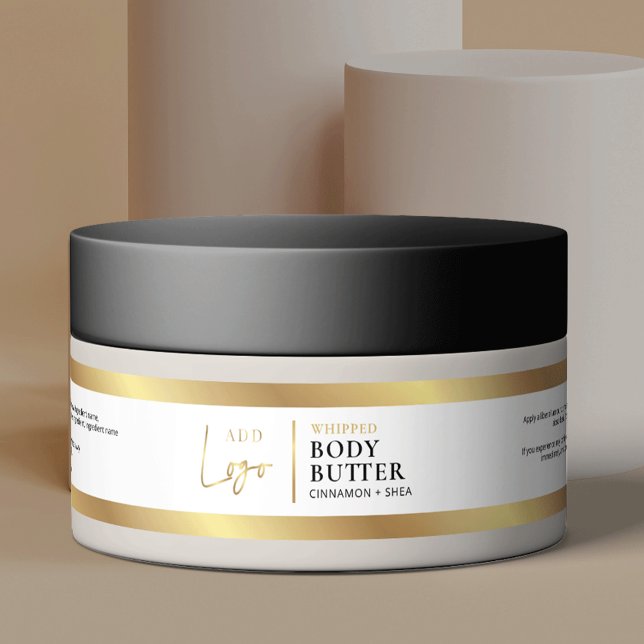 Elegant White & Gold 4 OZ 120ml Cosmetic Jar Label (Elegant white and gold cosmetic container wrapper style label with space for ingredients & your logo)