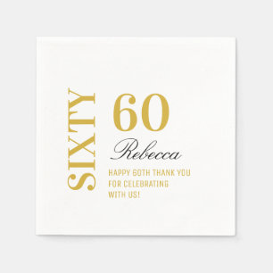 Elegant White & Gold 60 Birthday Party Cocktail  Napkin