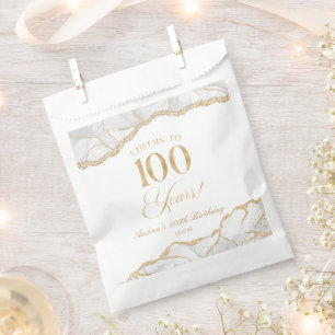 Elegant White Gold Agate 100th Birthday Party Favour Bags