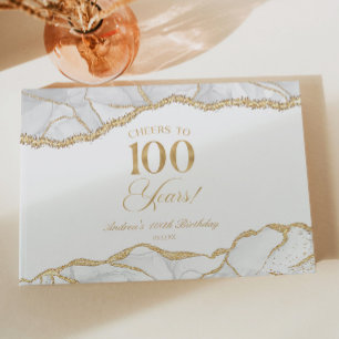 Elegant White Gold Agate 100th Birthday Party Guest Book