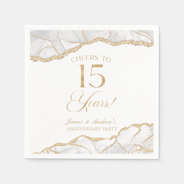 Elegant White Gold Agate 15th Anniversary Party Napkin (Front)