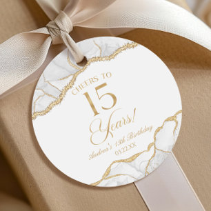 Elegant White Gold Agate 15th Birthday Party Favour Tags