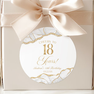 Elegant White Gold Agate 18th Birthday Party Classic Round Sticker