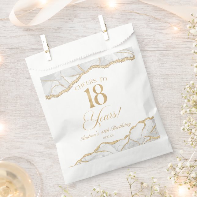 Elegant White Gold Agate 18th Birthday Party Favour Bags (Clipped)