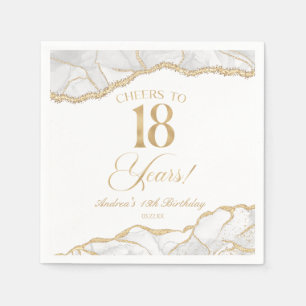 Elegant White Gold Agate 18th Birthday Party Napkin