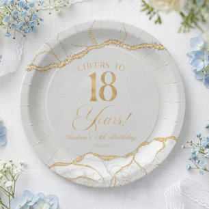 Elegant White Gold Agate 18th Birthday Party Paper Plate