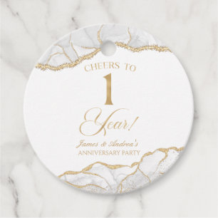 Elegant White Gold Agate 1st Anniversary Party Favour Tags