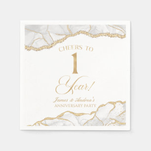 Elegant White Gold Agate 1st Anniversary Party Napkin