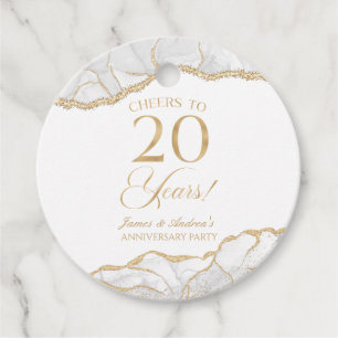 Elegant White Gold Agate 20th Anniversary Party Favour Tags