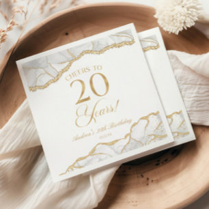 Elegant White Gold Agate 20th Birthday Party Napkin