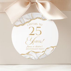 Elegant White Gold Agate 25th Anniversary Party Classic Round Sticker