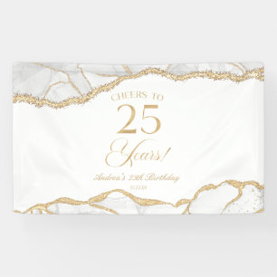 Elegant White Gold Agate 25th Birthday Party Banner