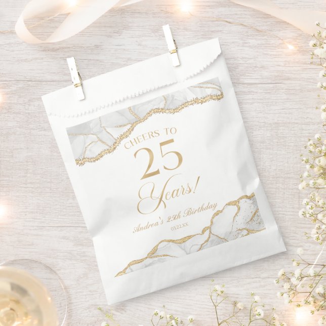 Elegant White Gold Agate 25th Birthday Party Favour Bags (Clipped)