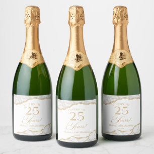 Elegant White Gold Agate 25th Birthday Party Sparkling Wine Label