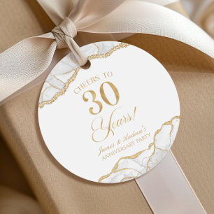 Elegant White Gold Agate 30th Anniversary Party Favour Tags