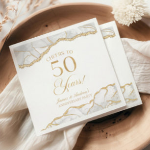 Elegant White Gold Agate 50th Anniversary Party Napkin