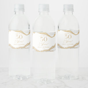 Elegant White Gold Agate 50th Birthday Party Water Bottle Label