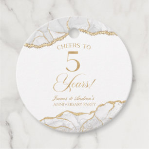 Elegant White Gold Agate 5th Anniversary Party Favour Tags