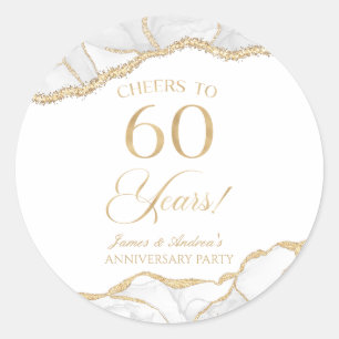 Elegant White Gold Agate 60th Anniversary Party Classic Round Sticker