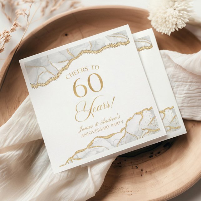 Elegant White Gold Agate 60th Anniversary Party Napkin (Creator Uploaded)
